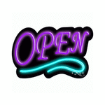 Neon Open Sign Aqua Border and Purple Text