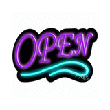 Neon Open Sign Aqua Border and Purple Text