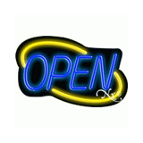 Art Deco Neon Open Sign Yellow and Blue