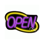 Art Deco Neon Open Sign Yellow and Purple