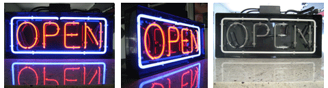 Classic red and blue neon open sign
