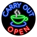 Carry Out Open Neon Sign Coffee Cup