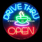 Drive-Thru Coffee Neon Open Sign Round