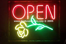Neon Open Sign with Rose for Florist
