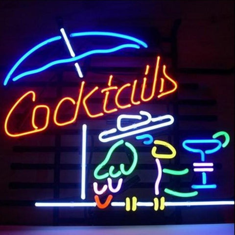 Cocktails Bar with Parrot Neon Bar Sign