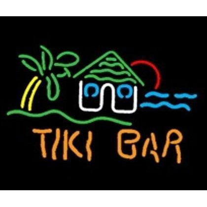 Tiki bar with beach hut neon sign light