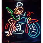 Guitar Playing Cowgirl on Motorcycle Neon Bar Sign