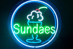 Ice Cream Sundaes Round Neon Sign