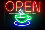 Neon Open Sign with Coffee Cup