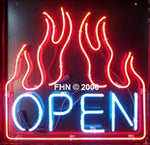 Flaming Neon Open Sign Blue