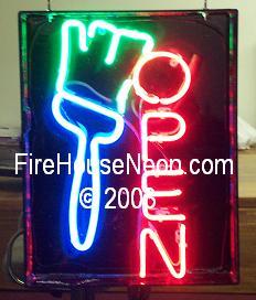 Neon Open Sign with Paint Brush