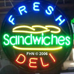 Fresh Deli Sandwiches Round Neon Sign