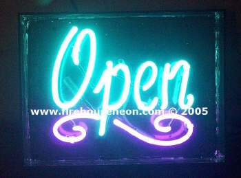 Small neon open sign