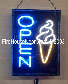 Neon Open Sign with Soft Swirl Ice Cream Cone
