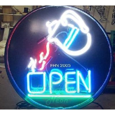 A Coffee Neon Open Sign With Coffee Pot - Coffee Neon Signs