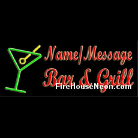 Custom Neon Bar and Grill Sign with Martini Glass - Custom Neon Sign