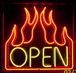 Flaming Neon Open Sign Yellow