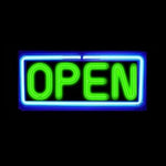 Horizontal Neon Open Sign Blue and Green