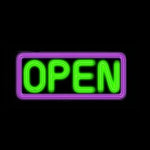 Horizontal Neon Open Sign Purple and Green