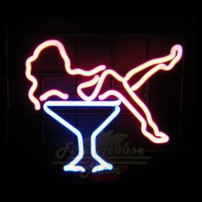 Nude Retro Girl In Martini Glass Neon Light Sign Sculpture - Neon Sculptures