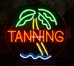 Tanning Neon Sign Round with Palm Tree